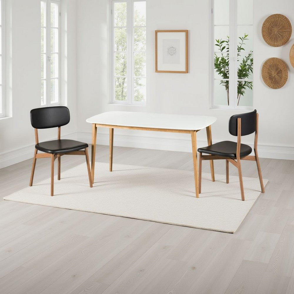 Dining Table, 59 Inch Rectangular Faux Wood White, Brown Splayed Legs