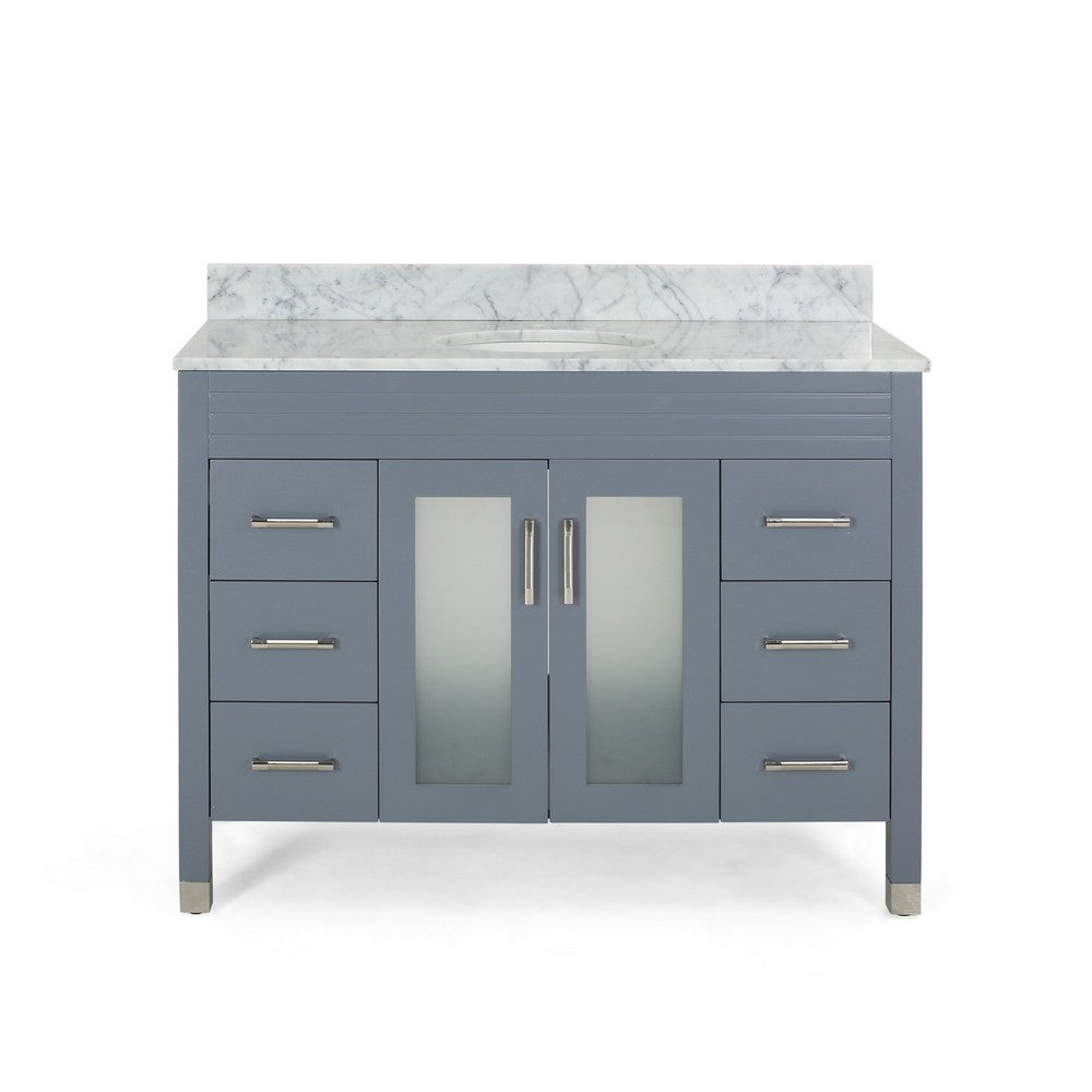 Bathroom Single Vanity Base, 6 Drawers, 2 Center Doors, 49" Gray Wood