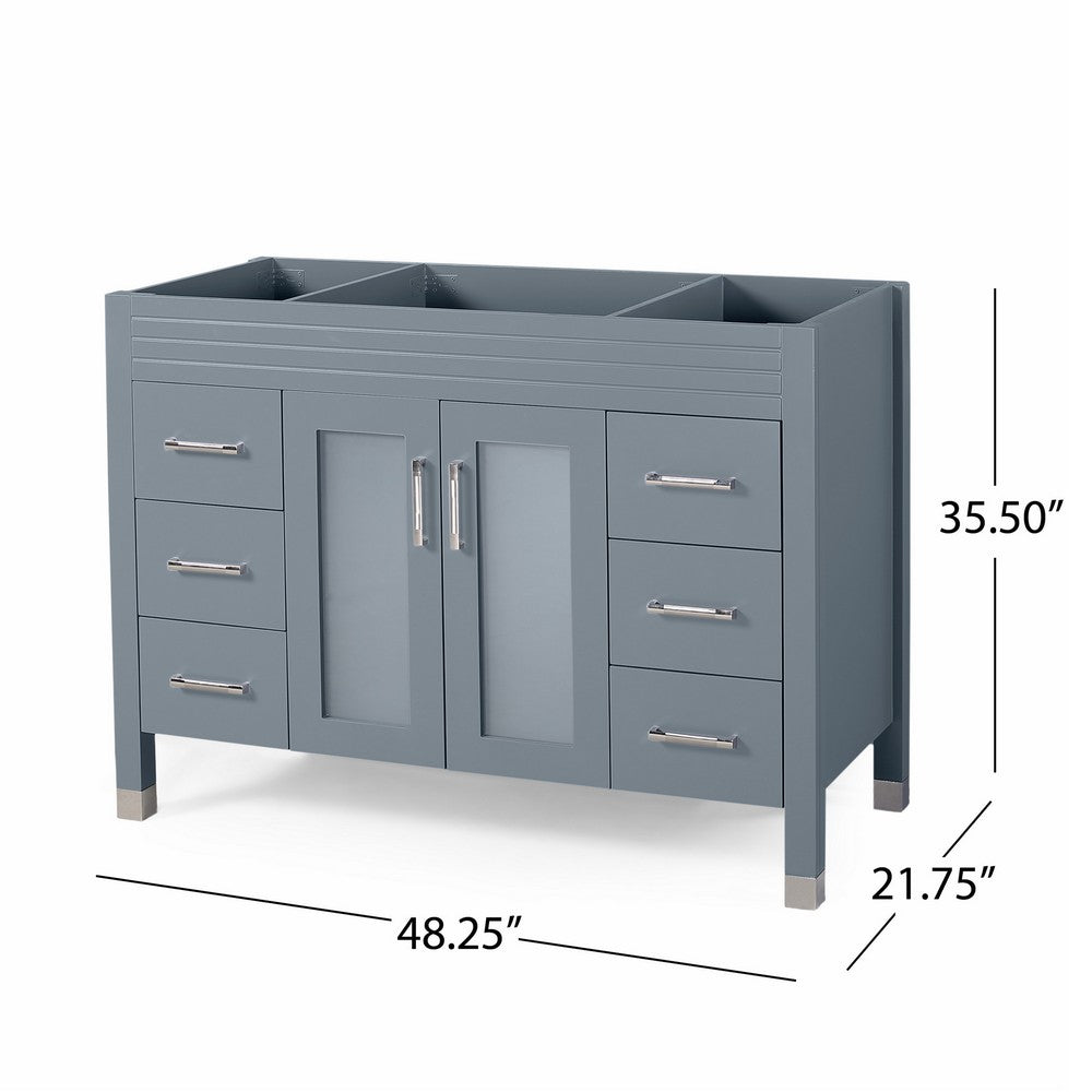 Bathroom Single Vanity Base, 6 Drawers, 2 Center Doors, 49" Gray Wood