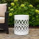 Feio Outdoor Side End Table 14 Inch Round Geometric Pattern White Iron