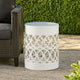 Feio Outdoor Side End Table 14 Inch Round Geometric Pattern White Iron