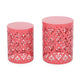 Demi Outdoor Side End Table Set of 2, Floral Cut Design Coral Red Iron