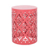 Demi Outdoor Side End Table Set of 2, Floral Cut Design Coral Red Iron