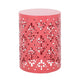 Demi Outdoor Side End Table Set of 2, Floral Cut Design Coral Red Iron