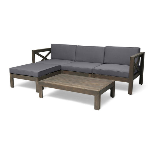 Liom 5pc Outdoor Sectional Sofa Set w Ottoman, Coffee Table, Gray