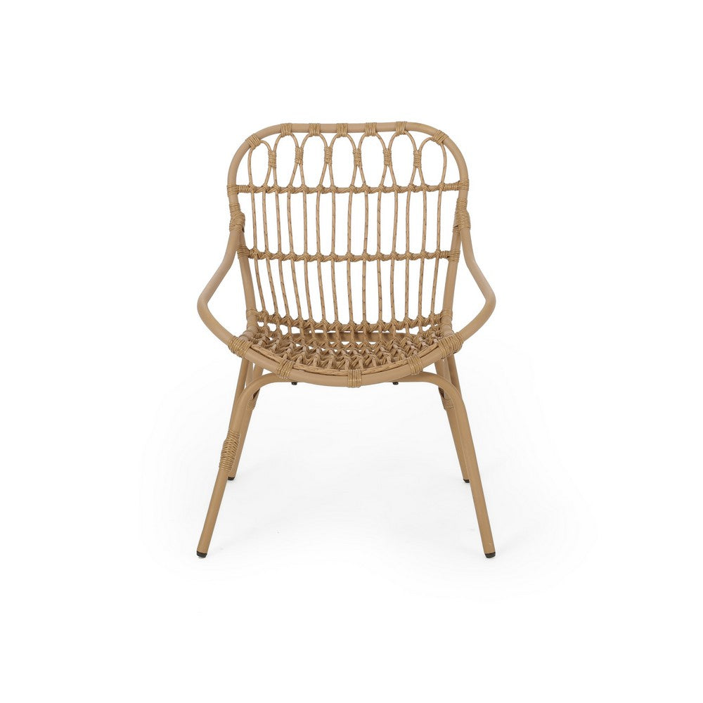 Hexy Outdoor Accent Chair Set of 2, Boho Style Faux Rattan Woven Brown