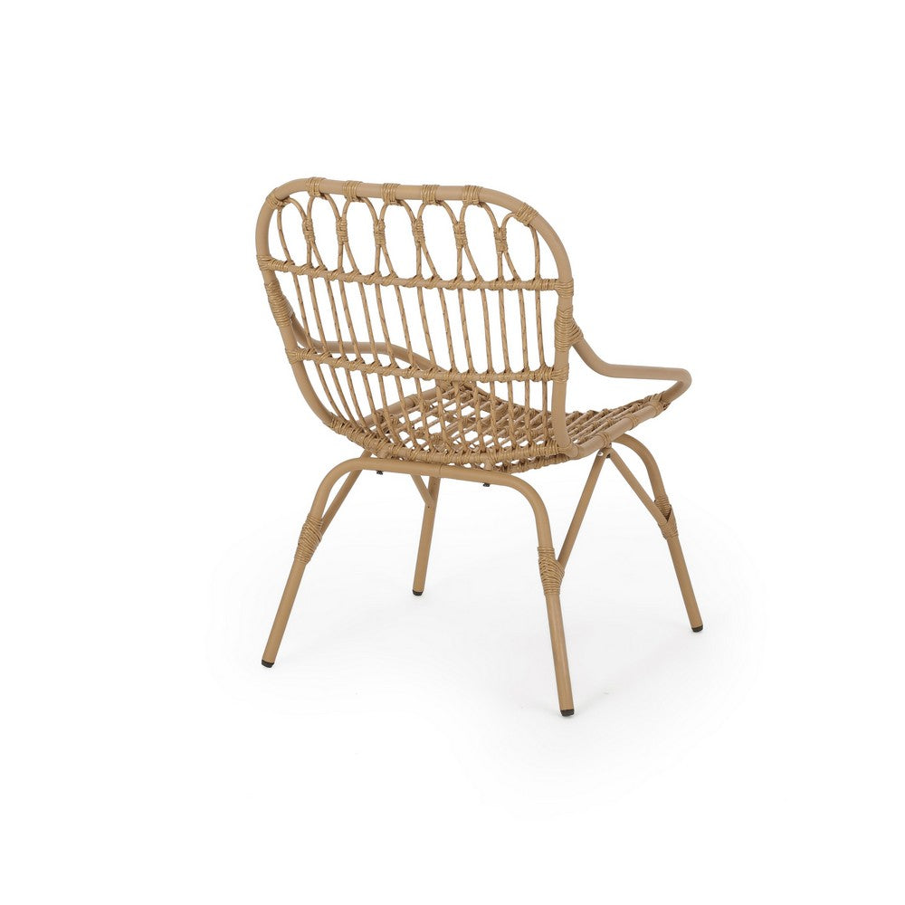 Hexy Outdoor Accent Chair Set of 2, Boho Style Faux Rattan Woven Brown