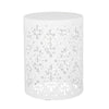 Kima Outdoor Side End Table, 14 Inch Round Floral Cutout Design, White