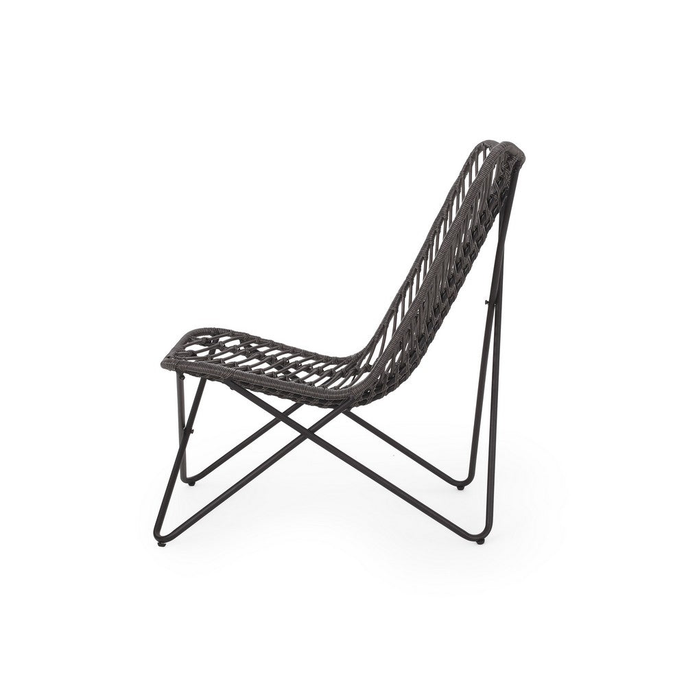 Lymi Outdoor Accent Chair Set of 2, Rattan Woven, Gray Geometric Base