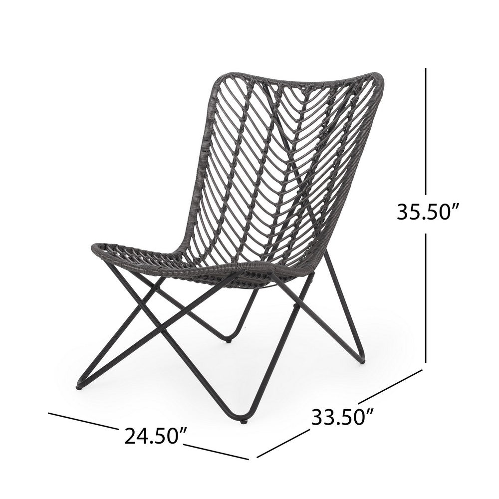 Lymi Outdoor Accent Chair Set of 2, Rattan Woven, Gray Geometric Base