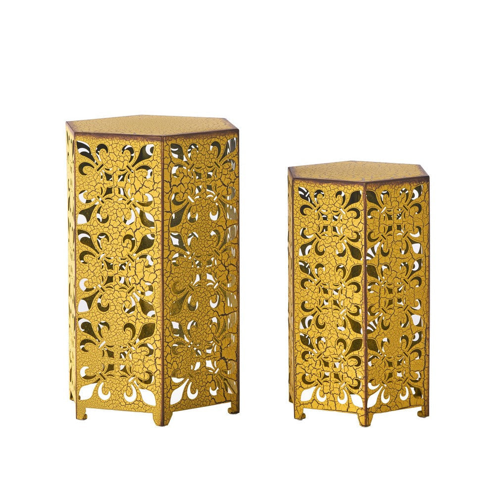 Smio Outdoor Side End Table Set of 2 Fleur-De-Lis Cut Yellow Iron BM324224