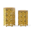 Smio Outdoor Side End Table Set of 2, Fleur-De-Lis Cut Yellow Iron