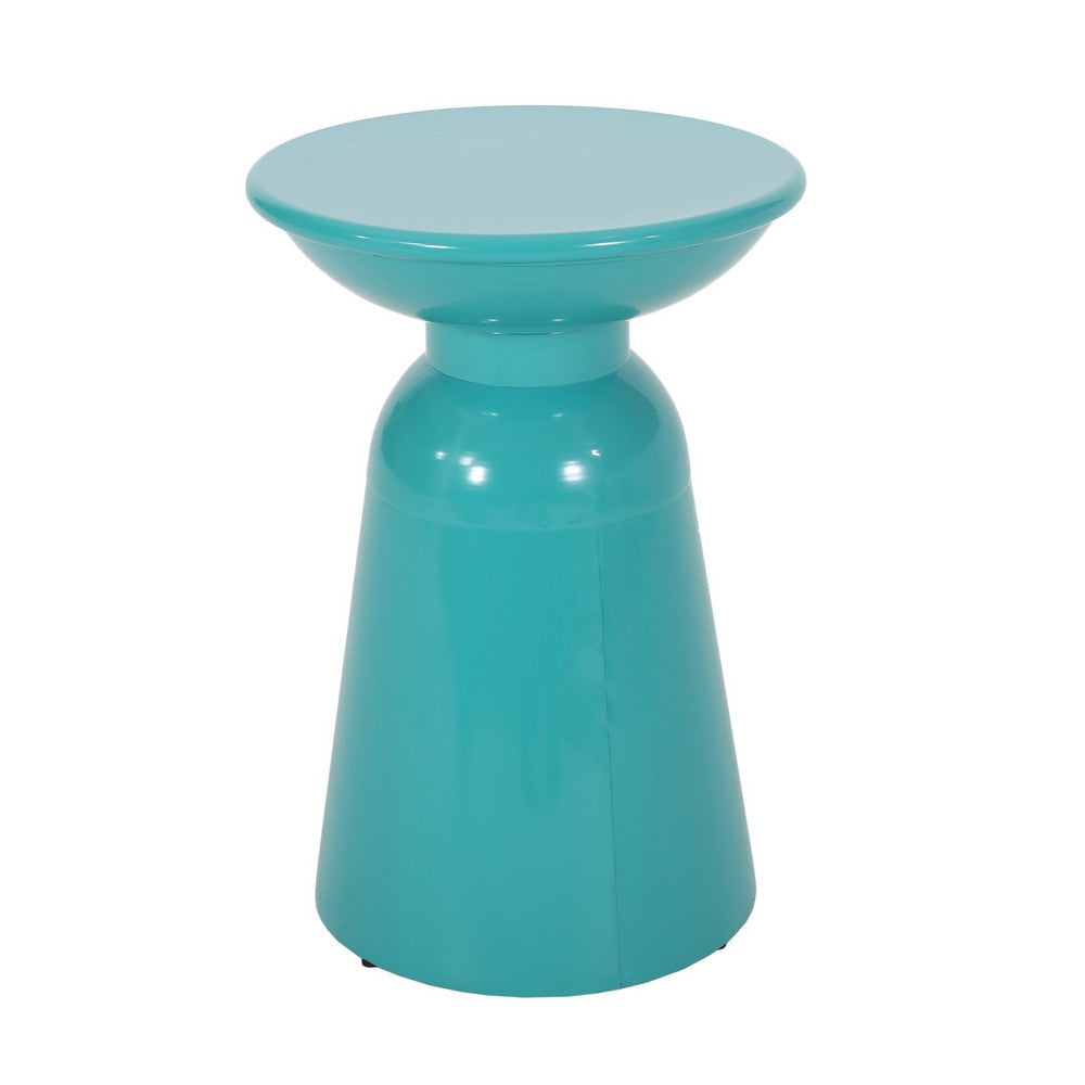 Mio Patio Side End Table Set of 2 Teal Blue Iron Flared Pedestal Base BM324226