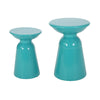 Mio Patio Side End Table Set of 2, Teal Blue Iron Flared Pedestal Base