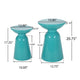 Mio Patio Side End Table Set of 2, Teal Blue Iron Flared Pedestal Base
