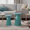 Mio Patio Side End Table Set of 2, Teal Blue Iron Flared Pedestal Base