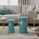 Mio Patio Side End Table Set of 2, Teal Blue Iron Flared Pedestal Base