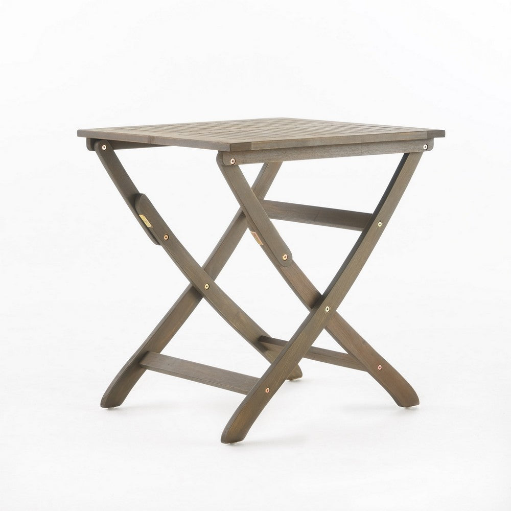 Remi 3pc Outdoor Foldable Dining Table Set, 2 Chairs, Gray Acacia Wood