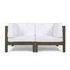 Ony Outdoor Loveseat, Detachable Acacia Wood Chairs, White Cushions