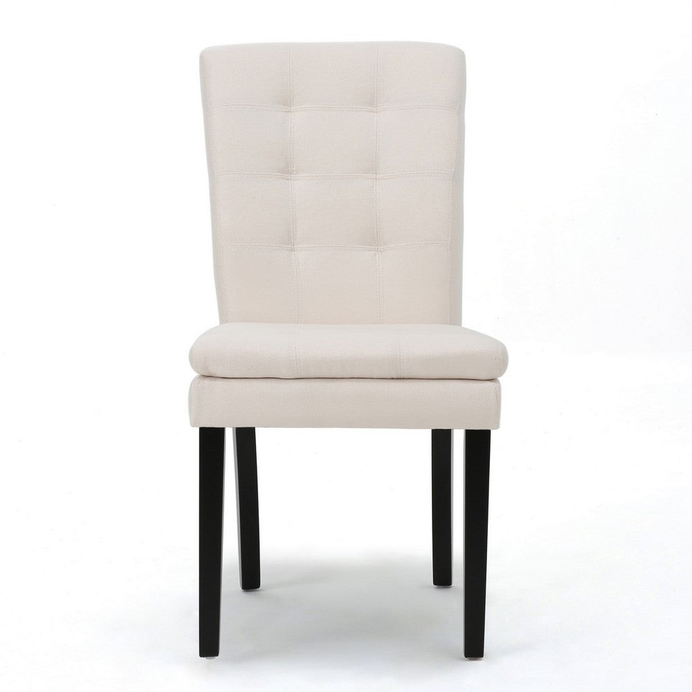 Moi Dining Chair Set of 2, Parsons Tufted Beige Fabric, Black Legs