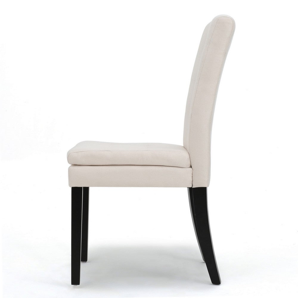 Moi Dining Chair Set of 2, Parsons Tufted Beige Fabric, Black Legs