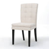Moi Dining Chair Set of 2, Parsons Tufted Beige Fabric, Black Legs