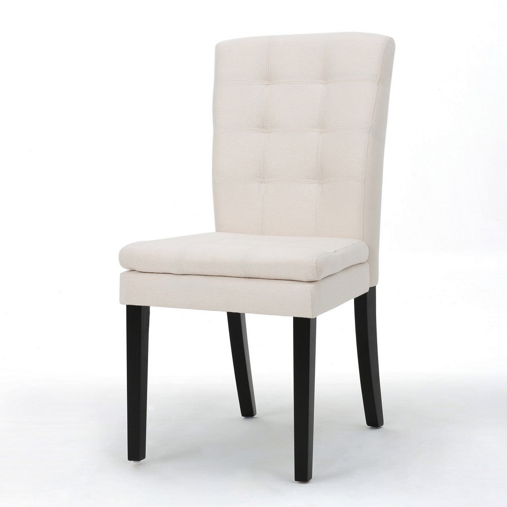 Moi Dining Chair Set of 2, Parsons Tufted Beige Fabric, Black Legs