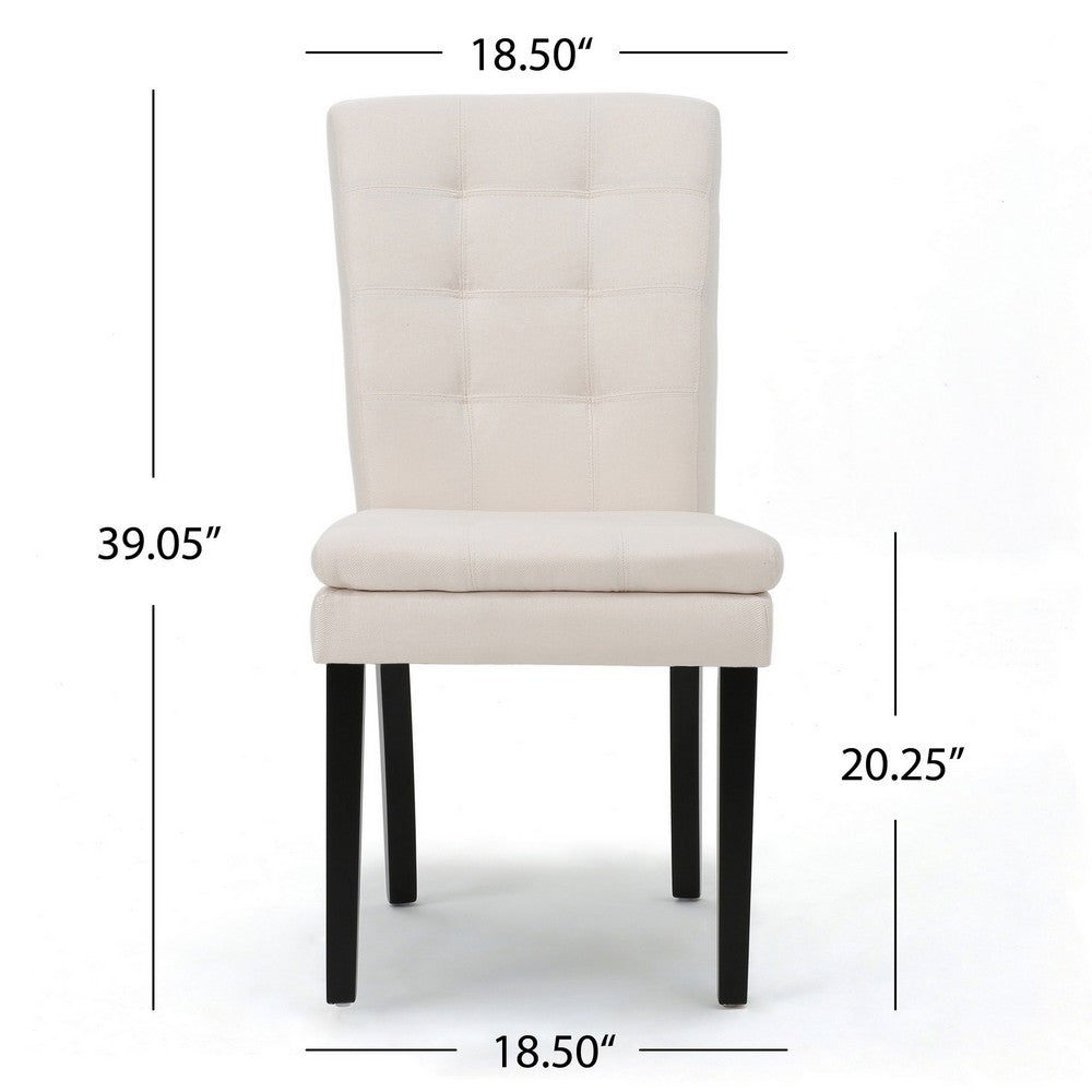 Moi Dining Chair Set of 2, Parsons Tufted Beige Fabric, Black Legs