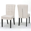 Moi Dining Chair Set of 2, Parsons Tufted Beige Fabric, Black Legs
