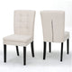 Moi Dining Chair Set of 2, Parsons Tufted Beige Fabric, Black Legs