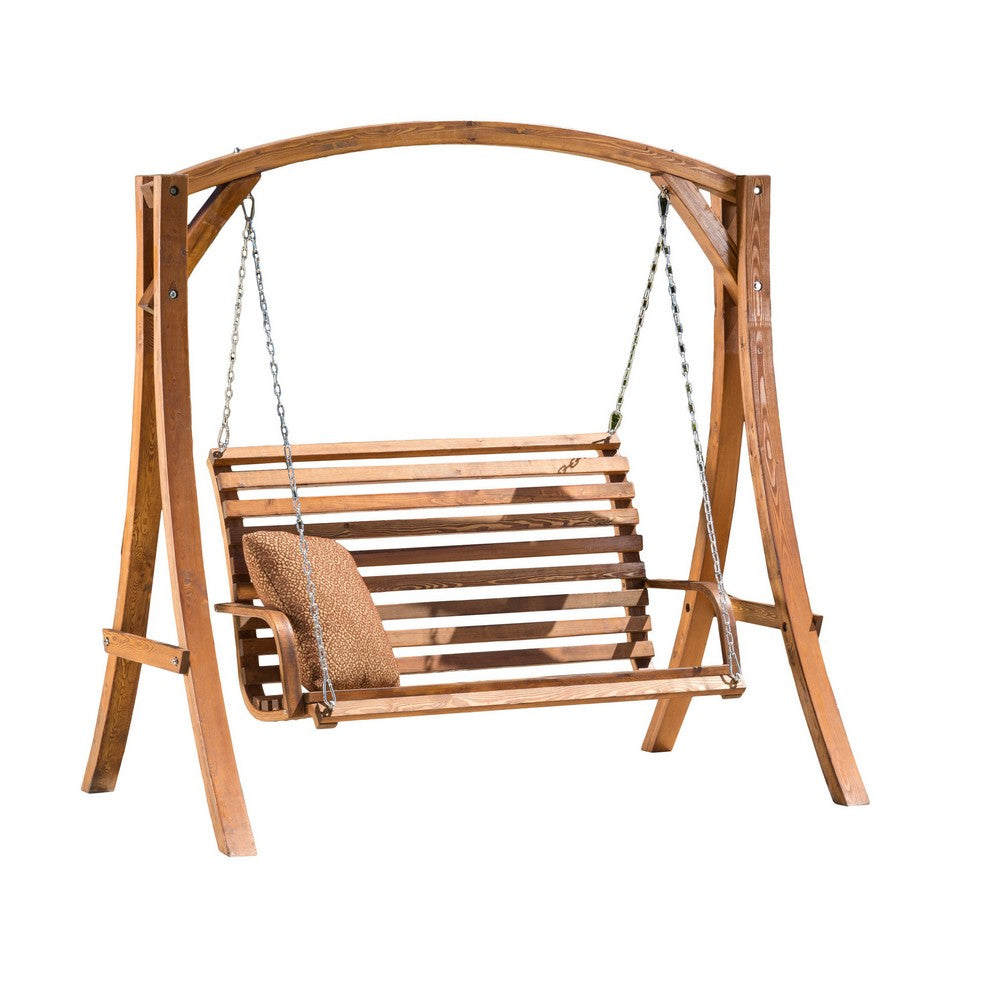 Outdoor Swing Support with Loveseat Chair, Teak Brown Solid Larch Wood