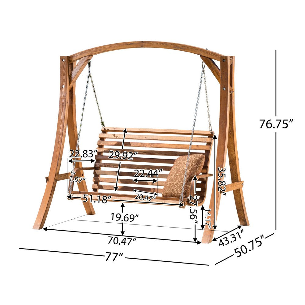 Outdoor Swing Support with Loveseat Chair, Teak Brown Solid Larch Wood