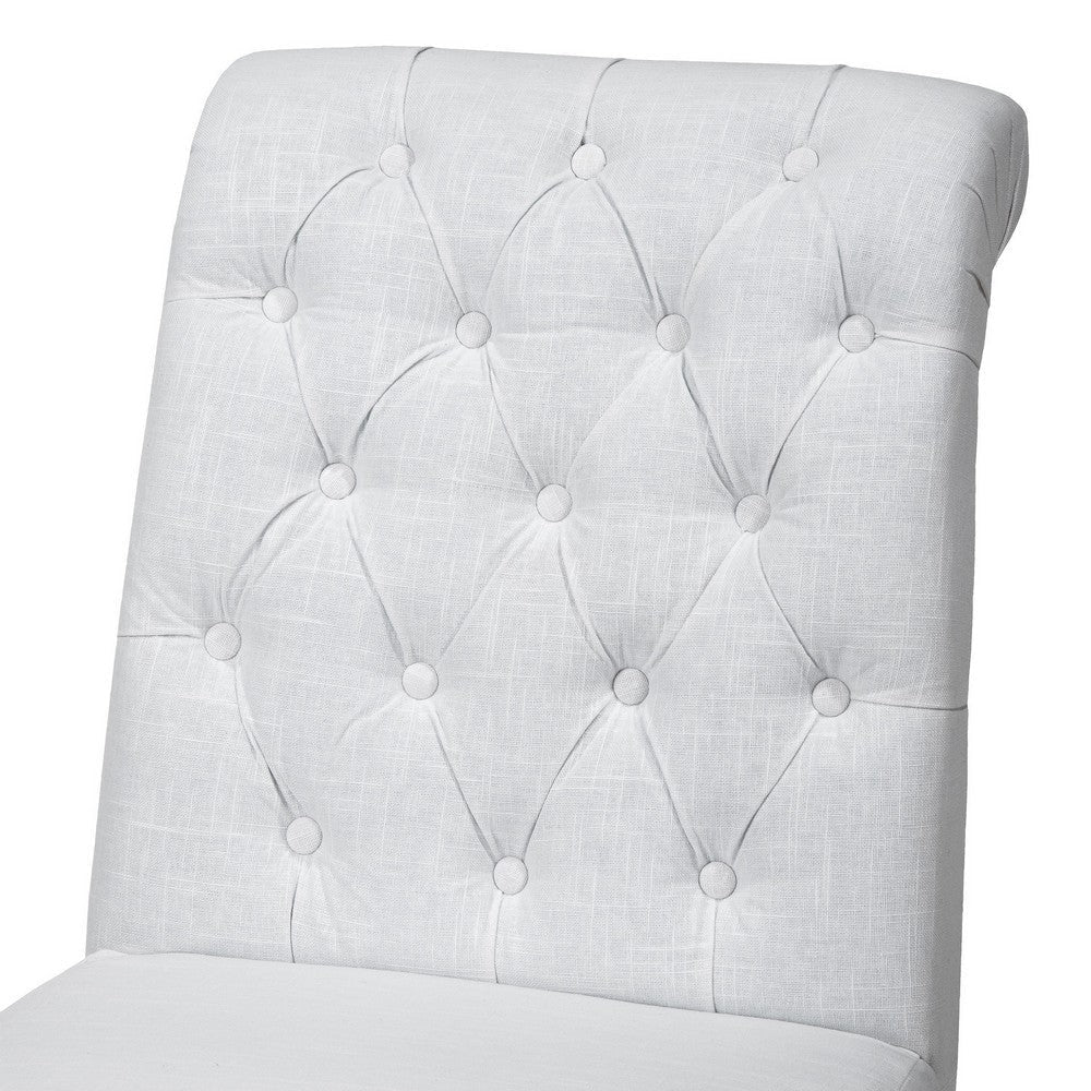 Feni Dining Parsons Chair Set of 2 Tufted Rolled Off White Linen BM324251