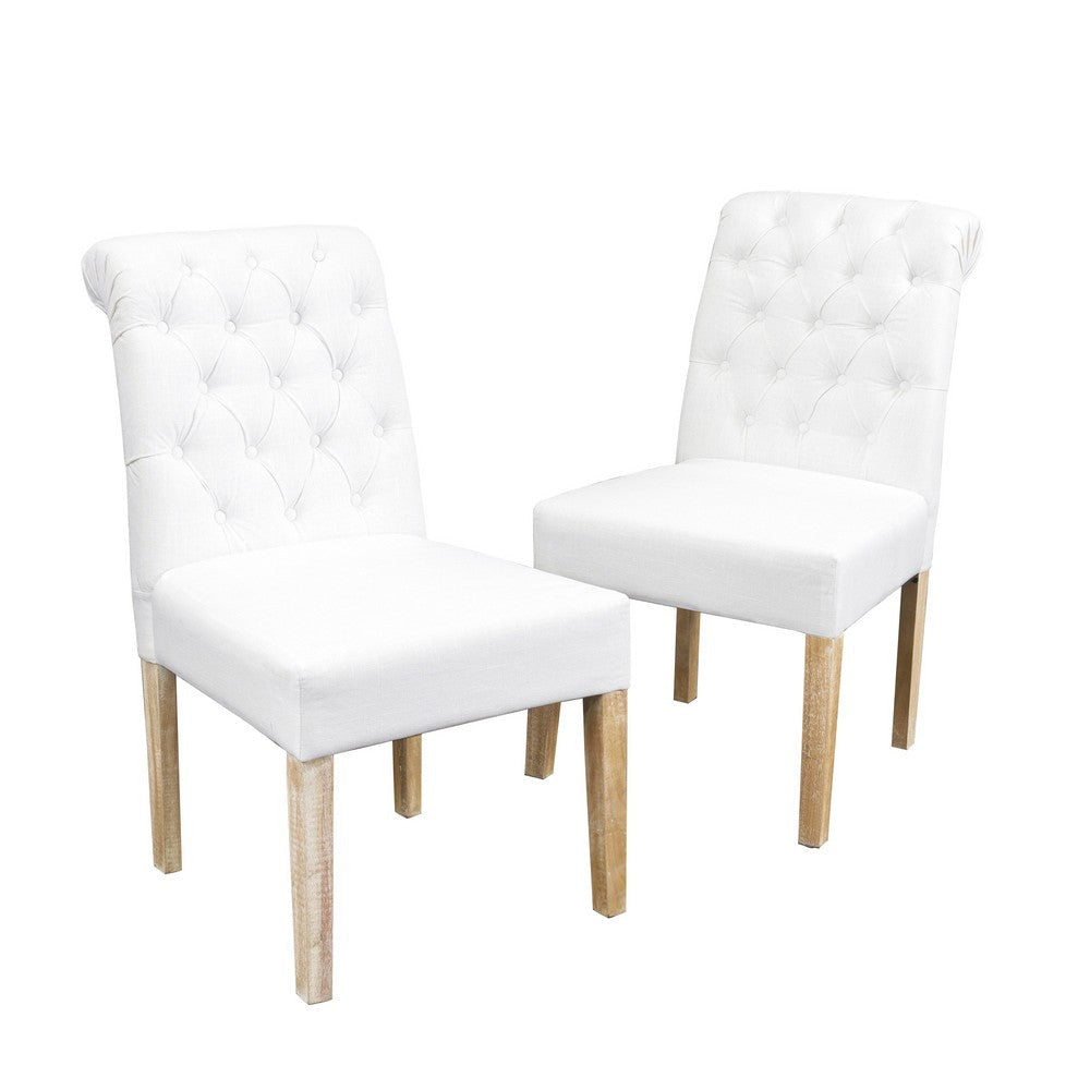 Feni Dining Parsons Chair Set of 2, Tufted Rolled, Off White Linen