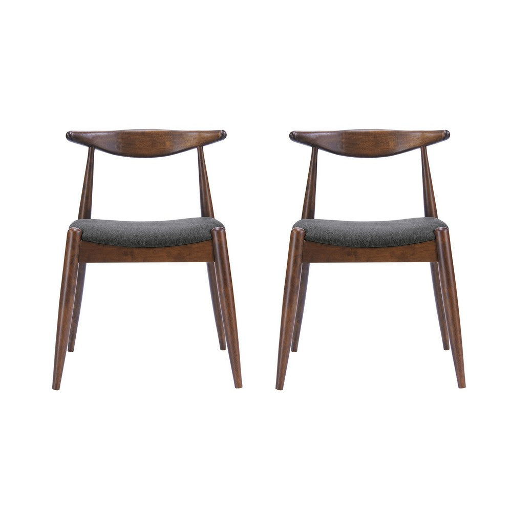 Syma Dining Side Chair Set of 2, Open Curved Back, Brown, Gray Seat