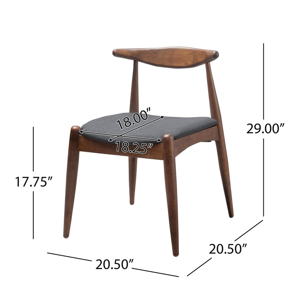 Syma Dining Side Chair Set of 2, Open Curved Back, Brown, Gray Seat