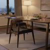 Syma Dining Side Chair Set of 2, Open Curved Back, Brown, Gray Seat