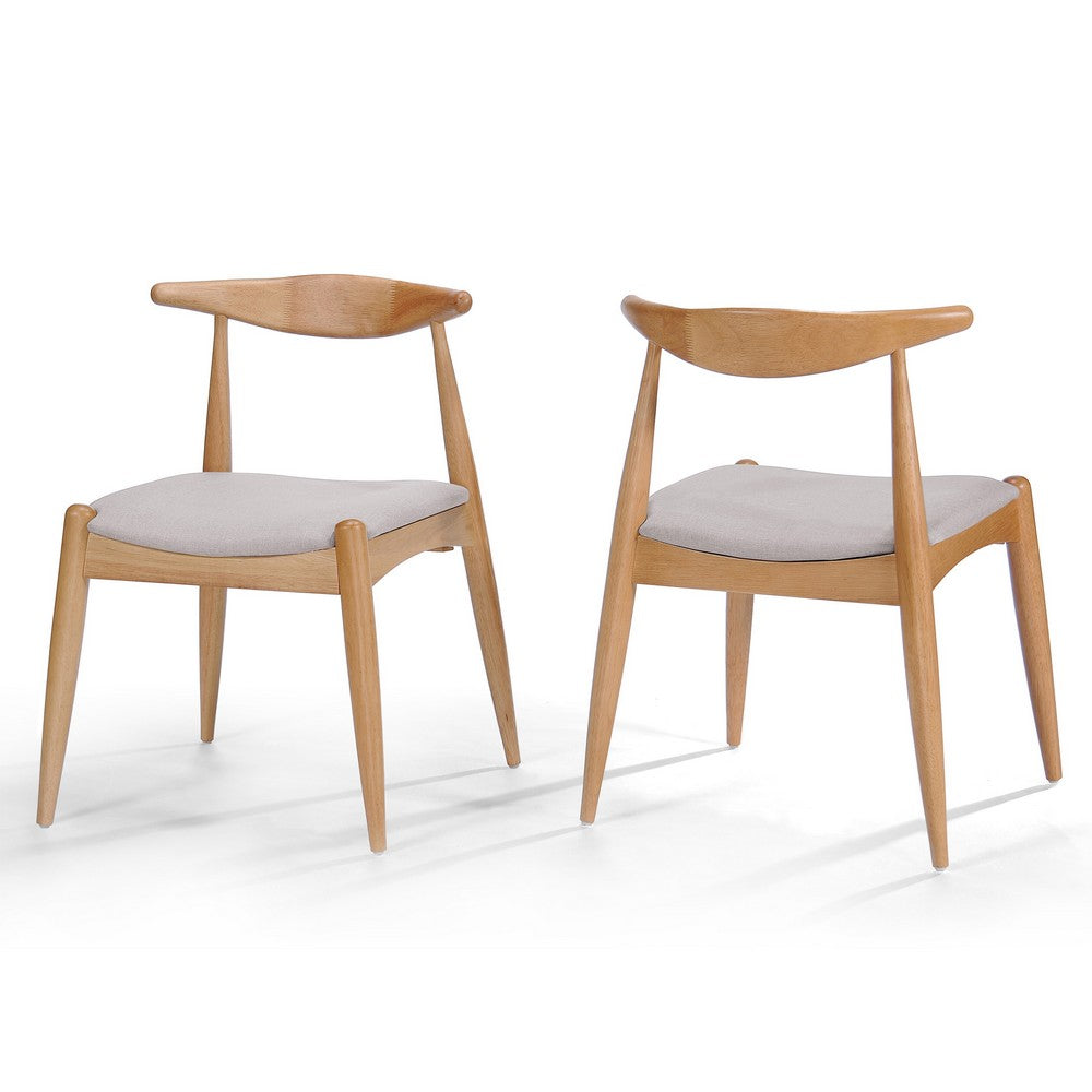Syma Dining Side Chair Set of 2, Open Curved Back, Brown, Beige Seat
