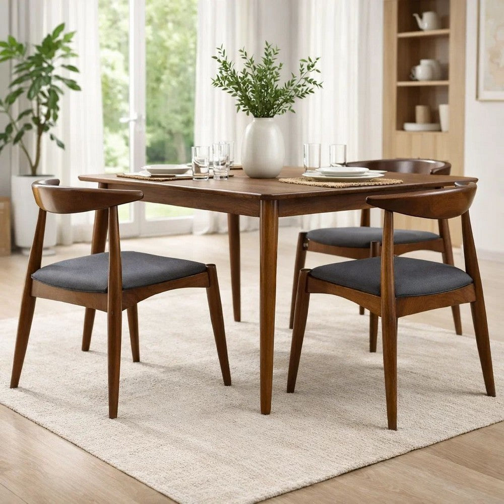 Syma Dining Side Chair Set of 2, Open Curved Back, Dark Brown Wood
