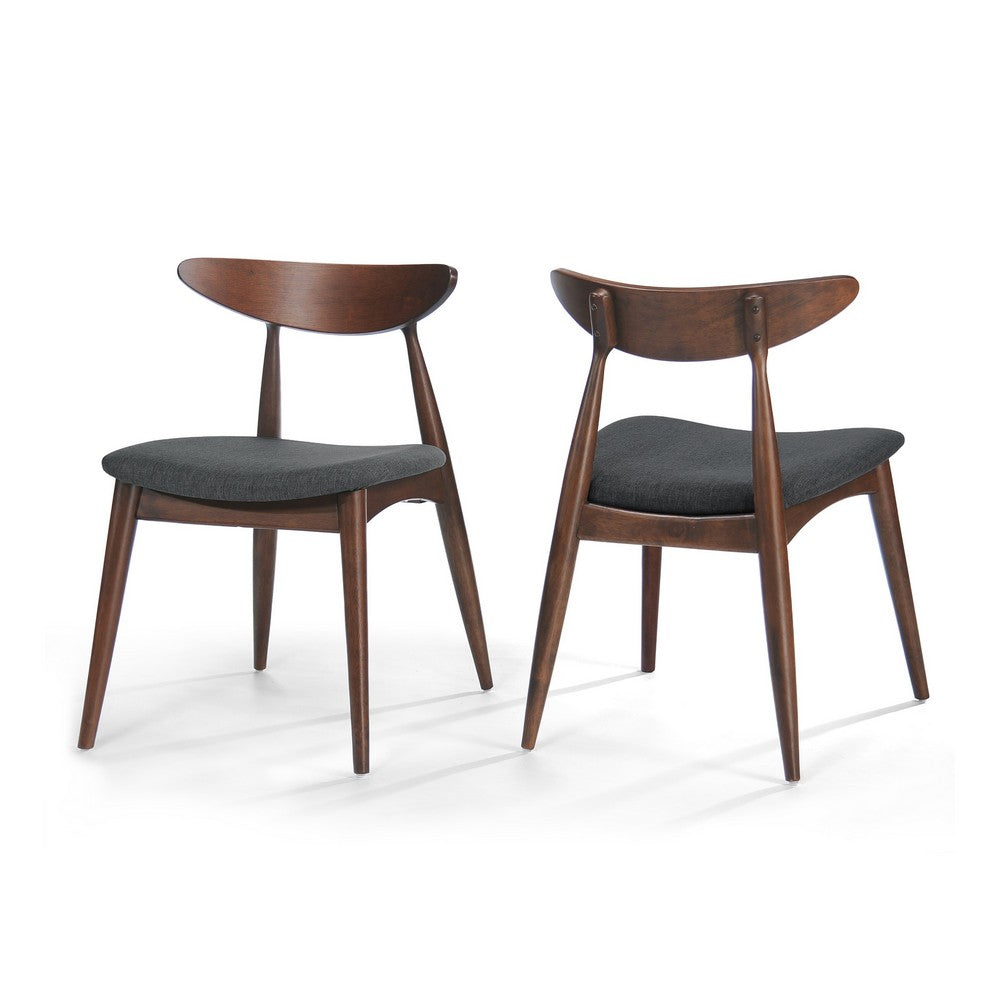 Hosa Dining Side Chair Set of 2, Open Curved Back, Dark Gray and Brown