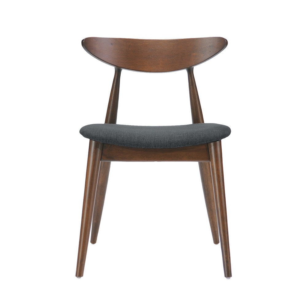 Hosa Dining Side Chair Set of 2, Open Curved Back, Dark Gray and Brown