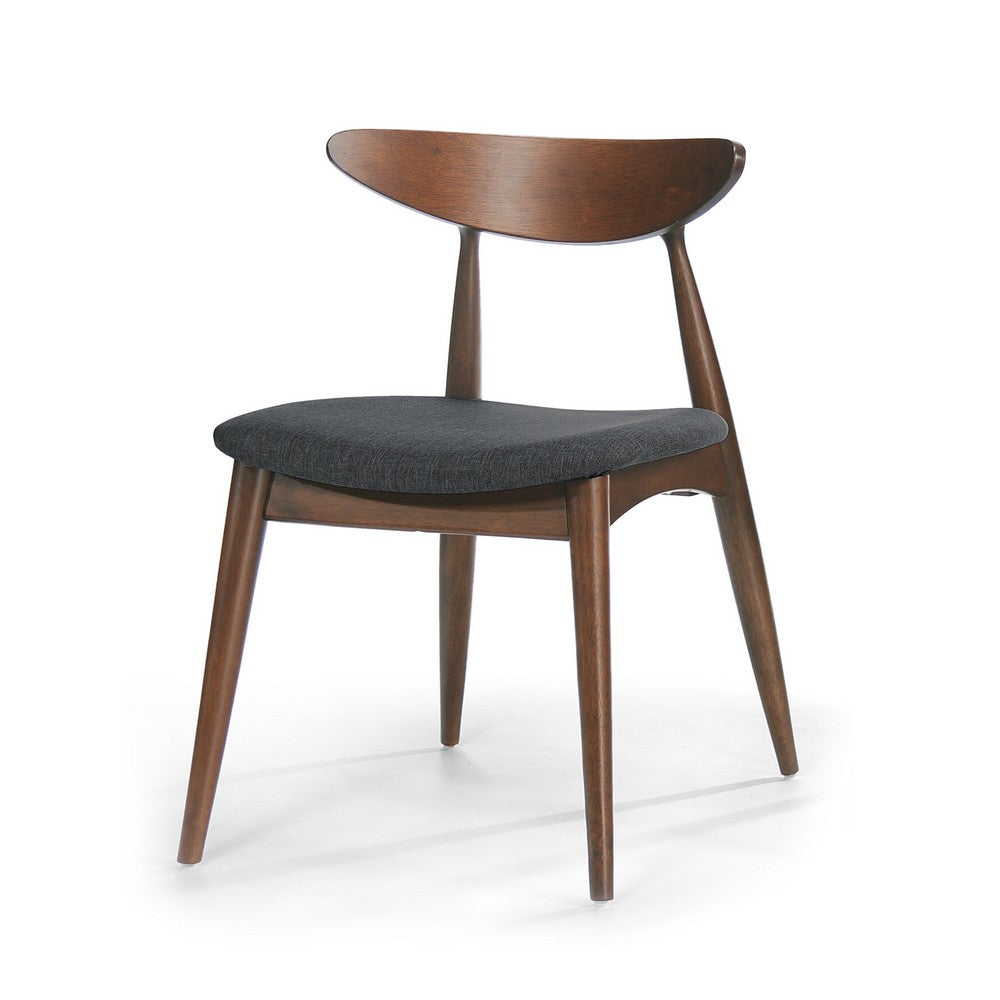 Hosa Dining Side Chair Set of 2, Open Curved Back, Dark Gray and Brown