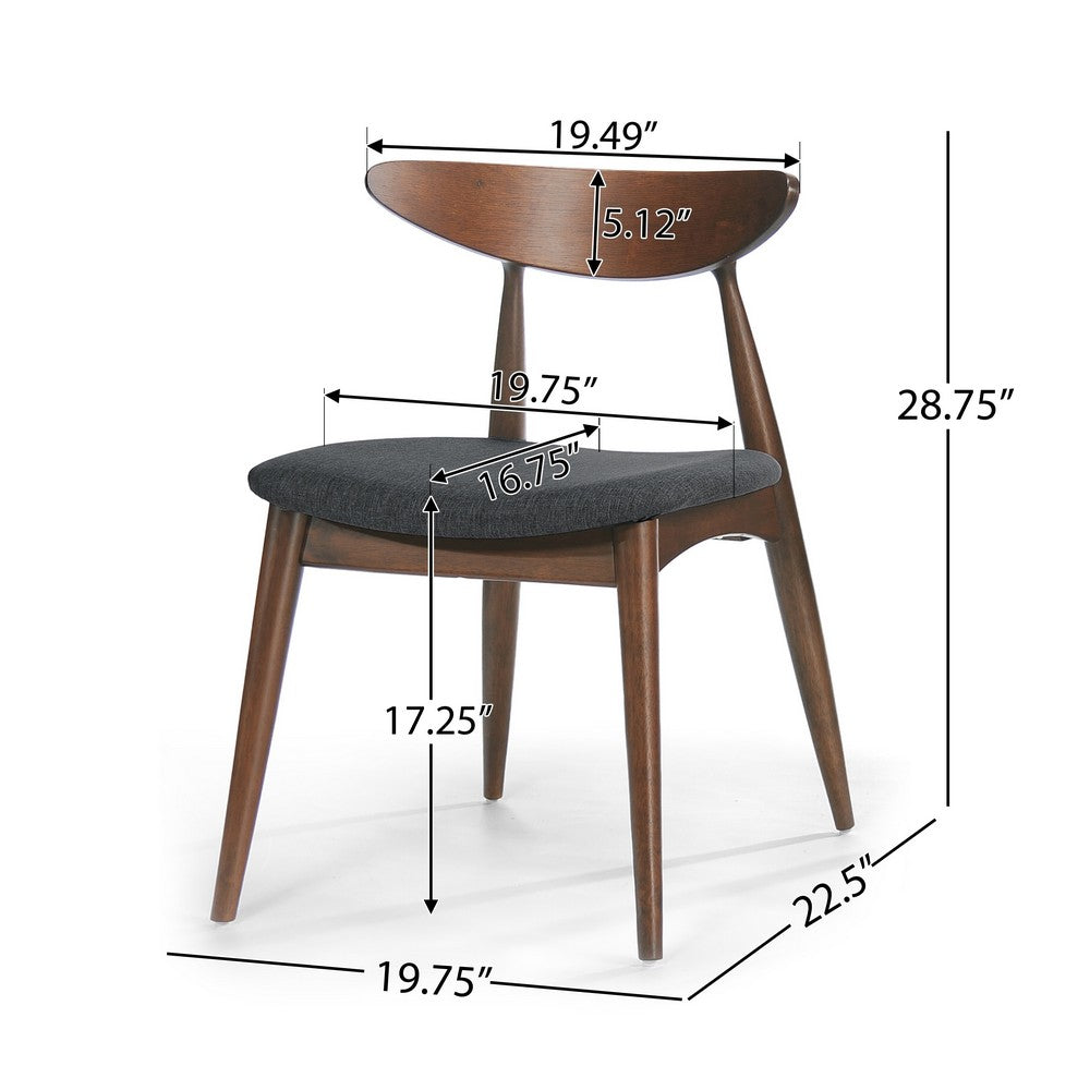 Hosa Dining Side Chair Set of 2, Open Curved Back, Dark Gray and Brown