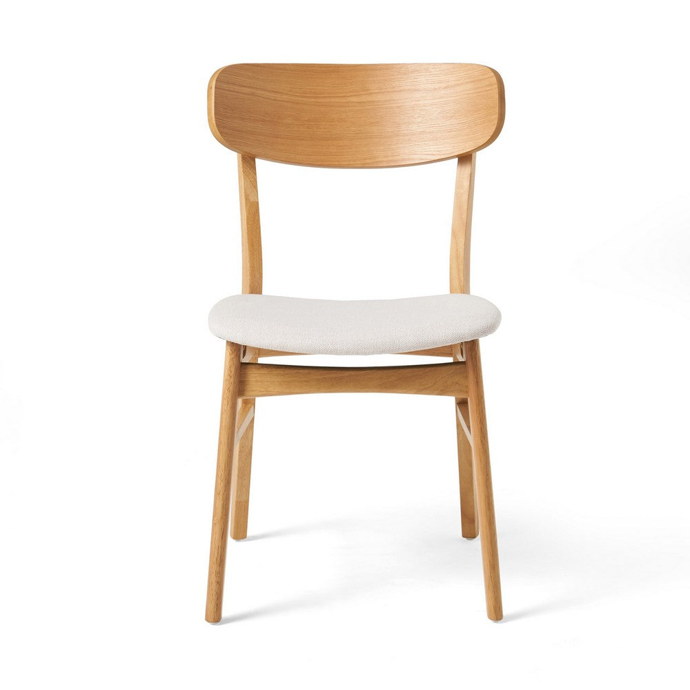 Mexy Dining Side Chair Set of 2, Open Curved, Light Beige, Brown Wood