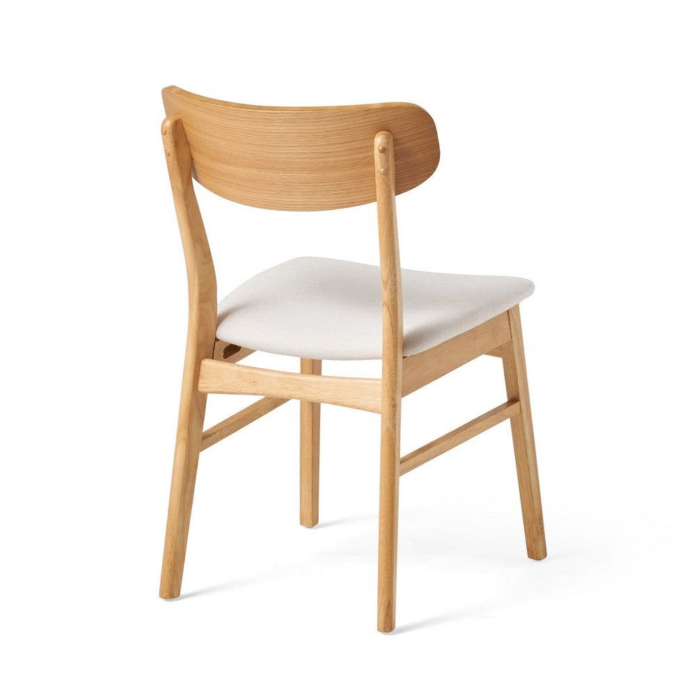 Mexy Dining Side Chair Set of 2, Open Curved, Light Beige, Brown Wood