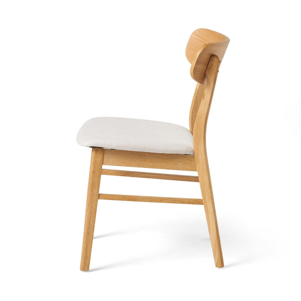 Mexy Dining Side Chair Set of 2, Open Curved, Light Beige, Brown Wood