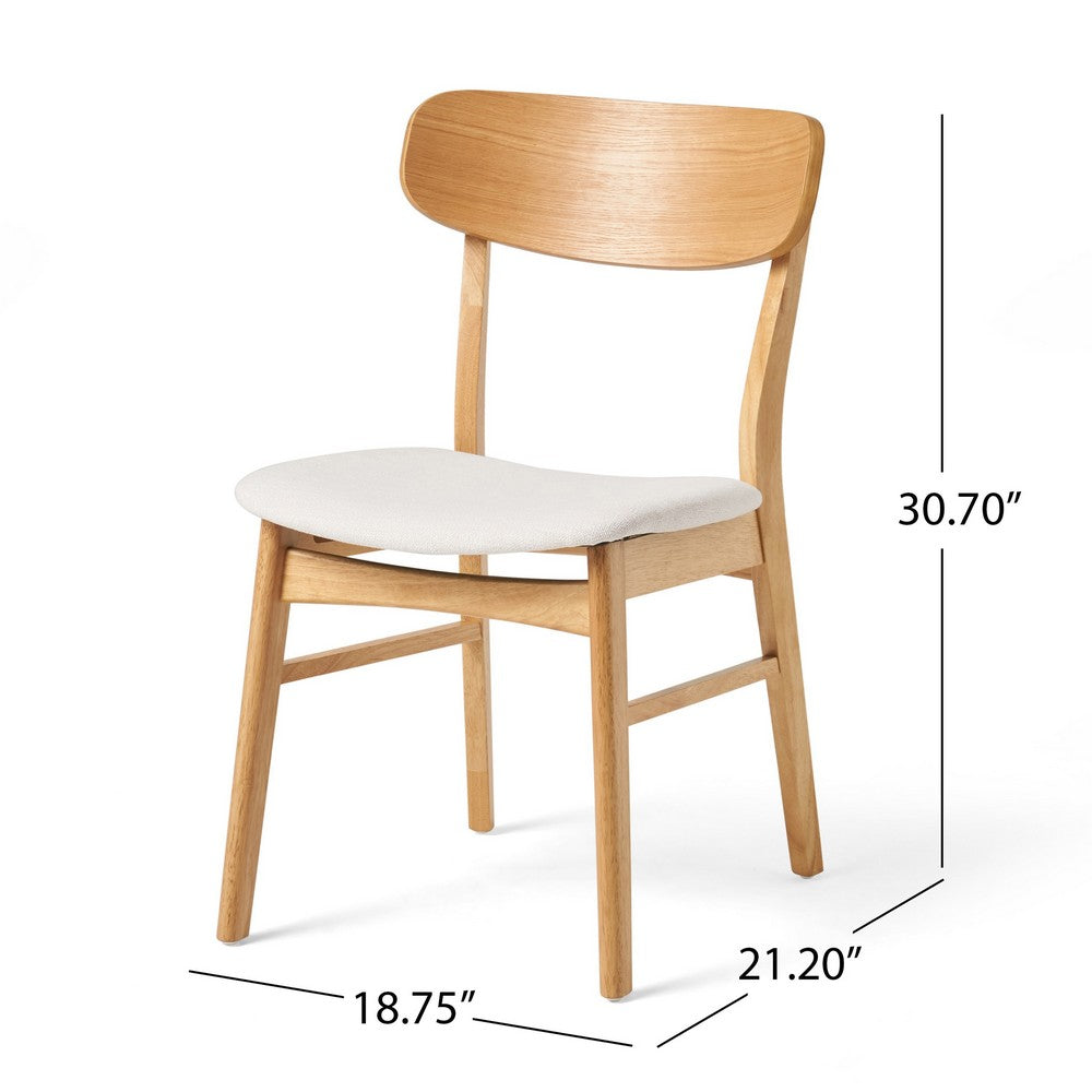 Mexy Dining Side Chair Set of 2, Open Curved, Light Beige, Brown Wood