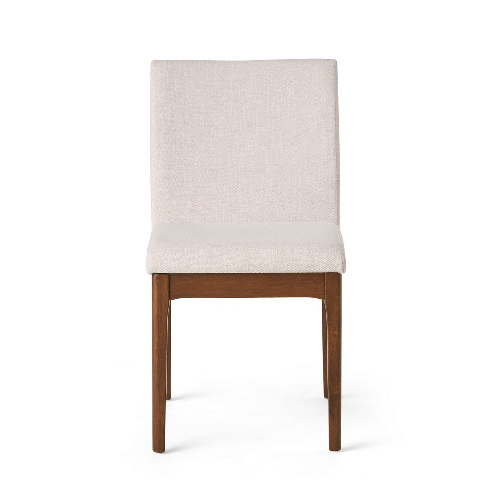 Jimi Dining Side Chair Set of 2, Light Beige Fabric, Brown Wood Legs