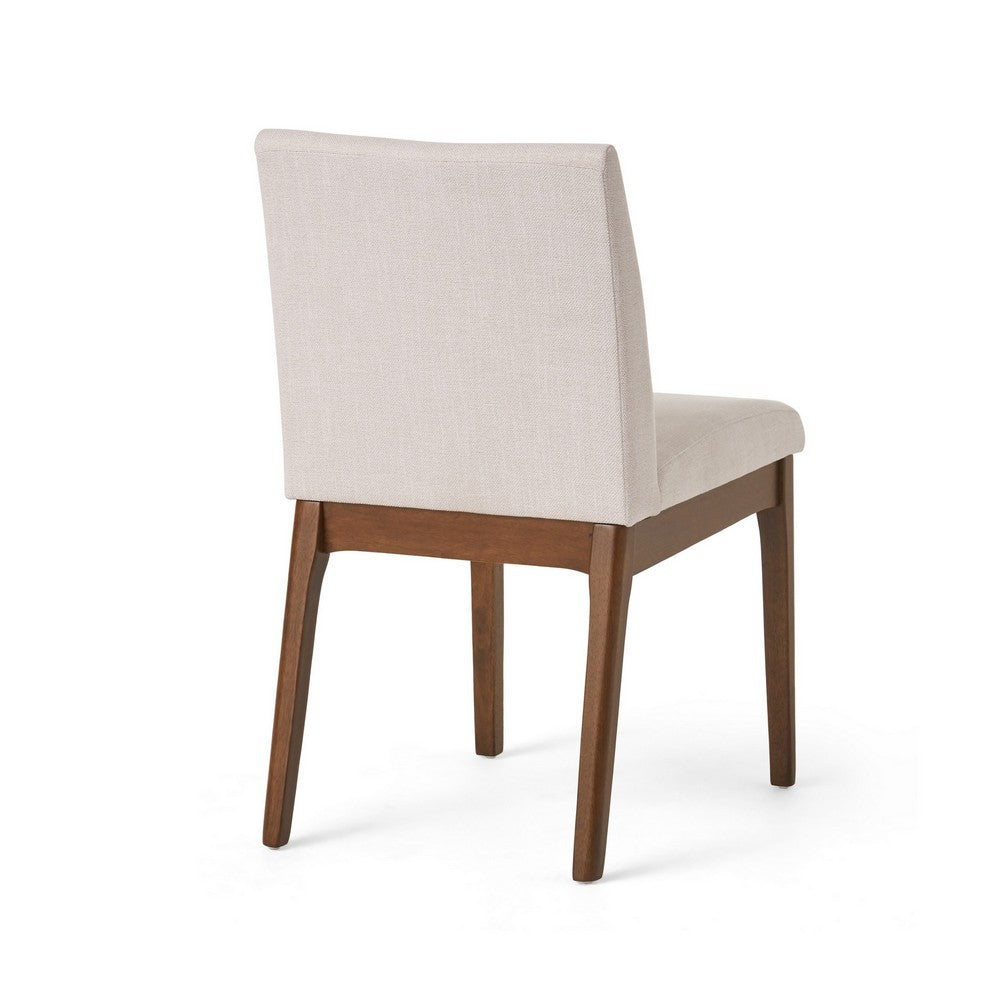 Jimi Dining Side Chair Set of 2, Light Beige Fabric, Brown Wood Legs