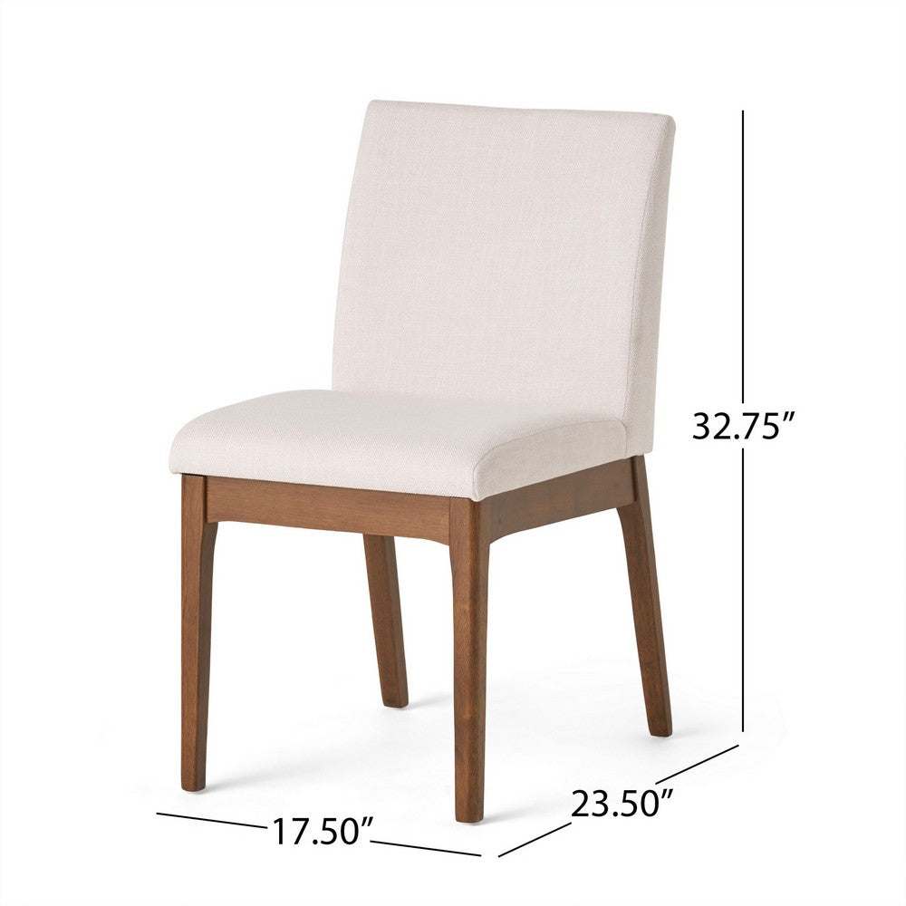 Jimi Dining Side Chair Set of 2, Light Beige Fabric, Brown Wood Legs